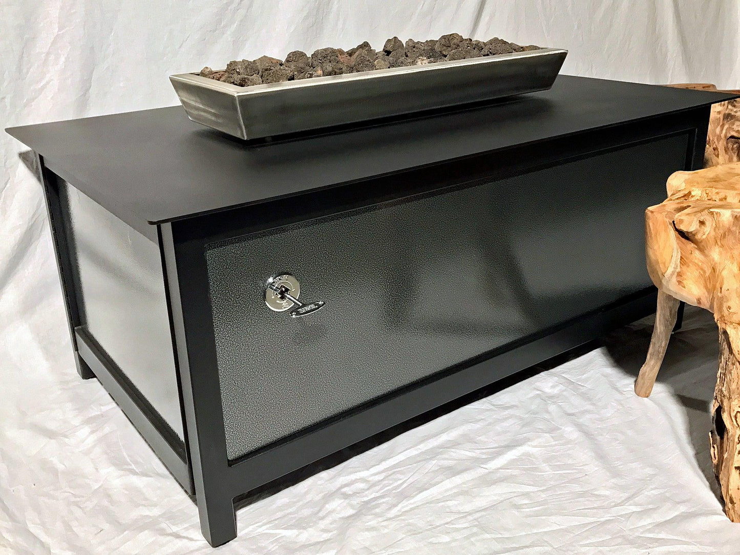 IMPACT Fire Table, Raven Black Frame, Silver Vein Powder Coated Side Panels - Impact Imports