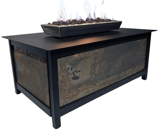 IMPACT Fire Table, Raven Black Frame, Square, CorTen™ Steel Side Panels - Impact Imports