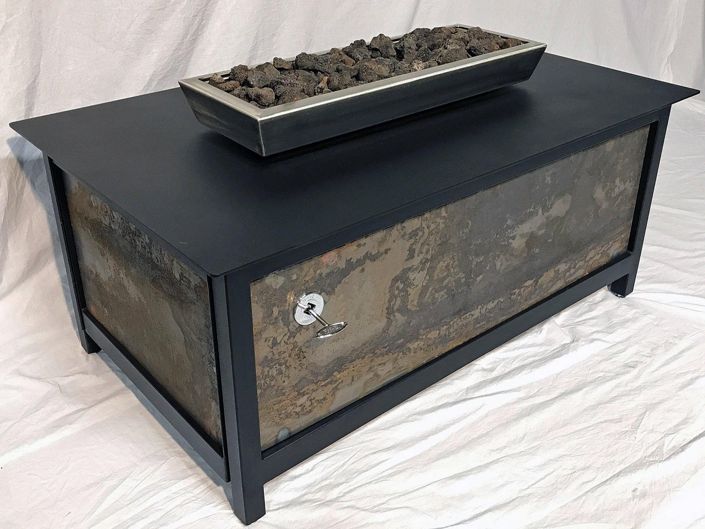 IMPACT Fire Table, Raven Black Frame, Square, CorTen™ Steel Side Panels - Impact Imports