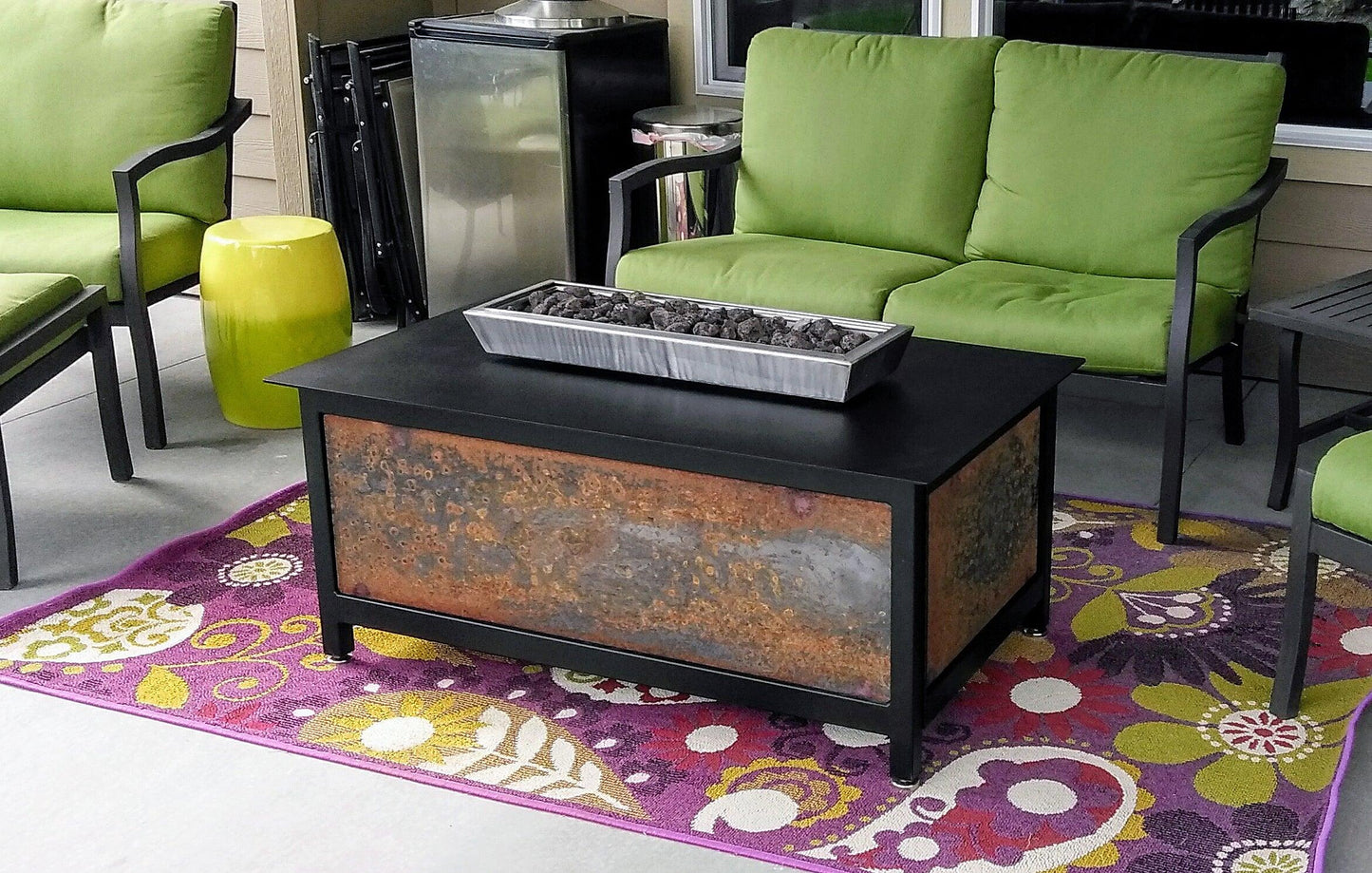 IMPACT Fire Table, Raven Black Frame, Square, CorTen™ Steel Side Panels - Impact Imports