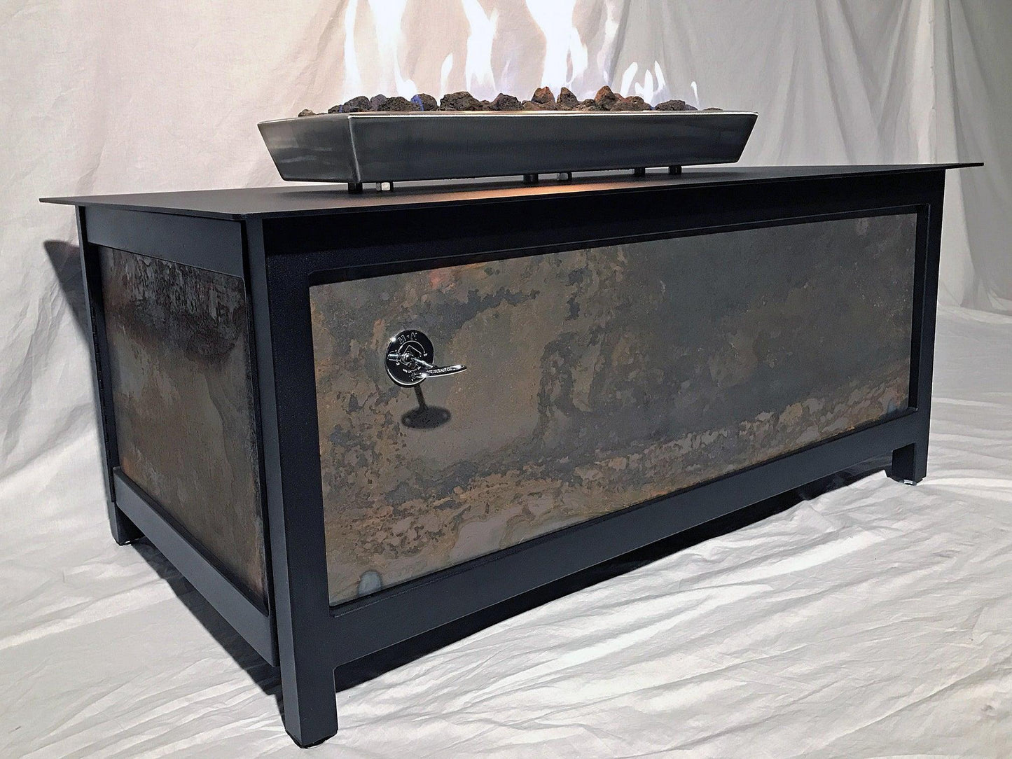 IMPACT Fire Table, Raven Black Frame, Square, CorTen™ Steel Side Panels - Impact Imports