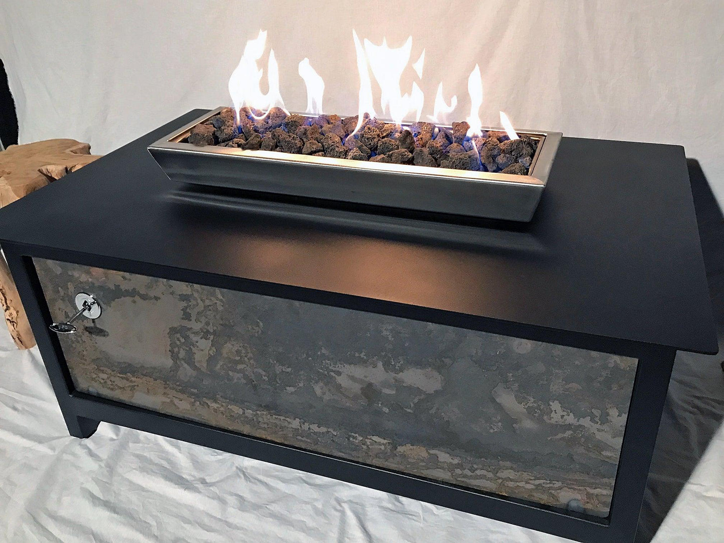 IMPACT Fire Table, Raven Black Frame, Square, CorTen™ Steel Side Panels - Impact Imports