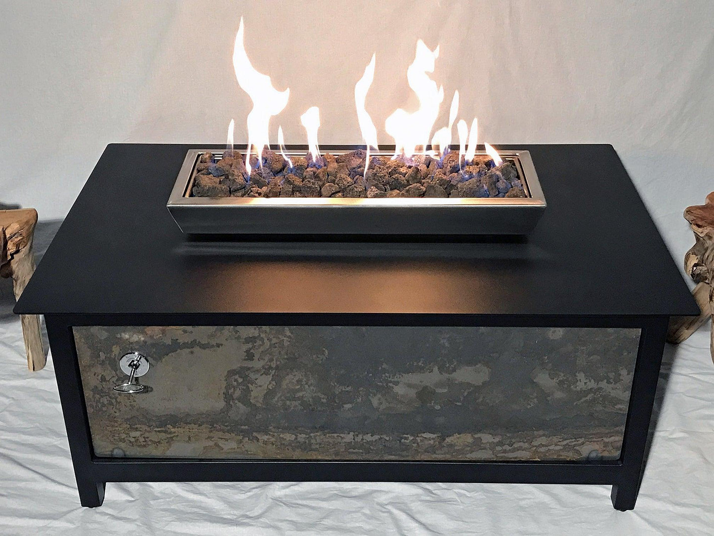 IMPACT Fire Table, Raven Black Frame, Square, CorTen™ Steel Side Panels - Impact Imports