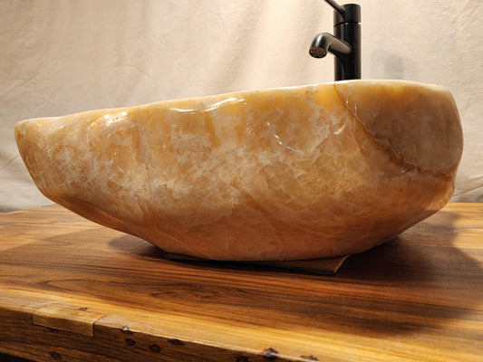 Mixed Honey Onyx Stone Vessel Sink, Organic Shape, MHO2 - Impact Imports