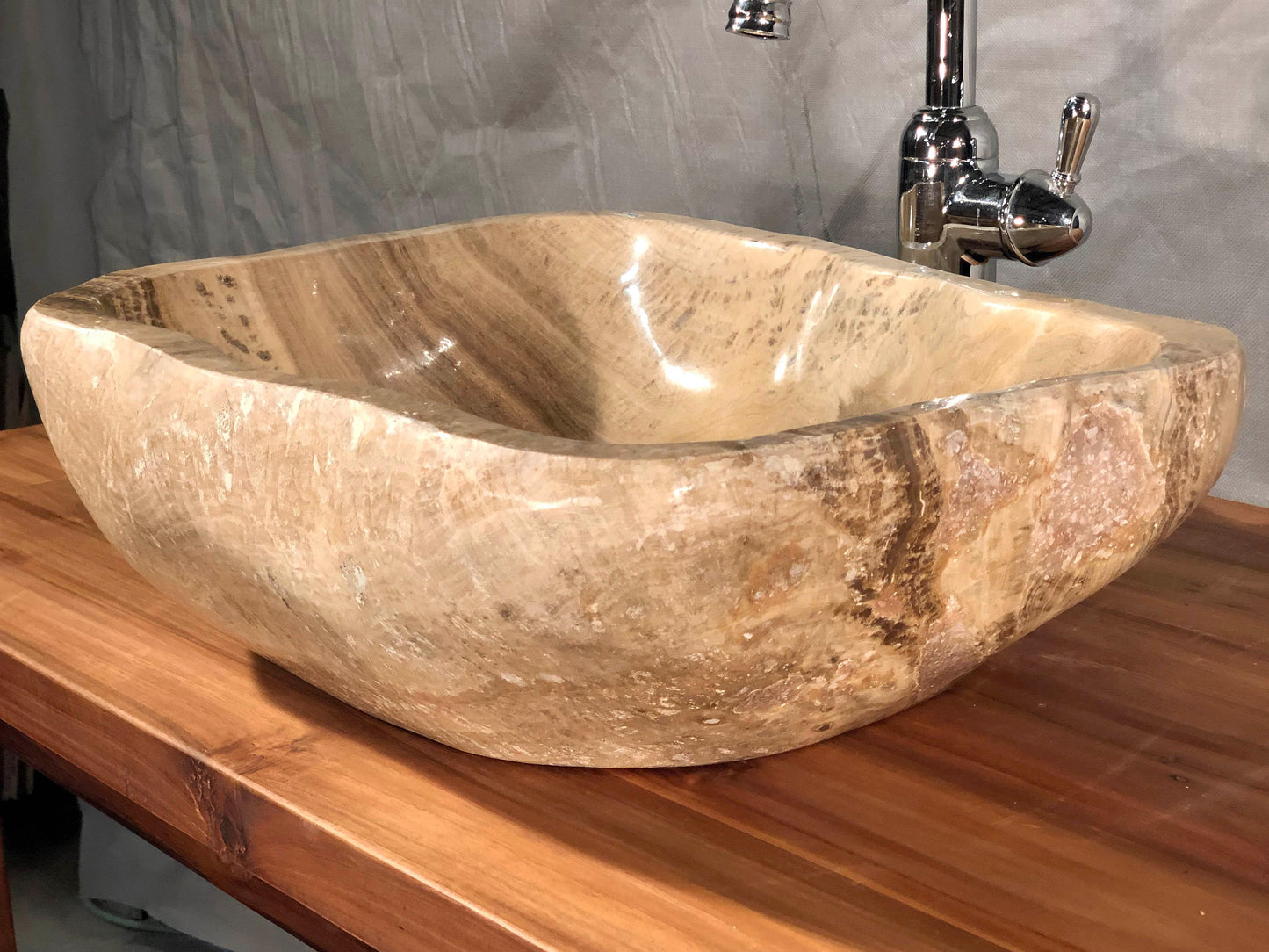 Mixed Marble & Onyx Brown Stone Vessel Sink, Organic Shape, MMO1 - Impact Imports