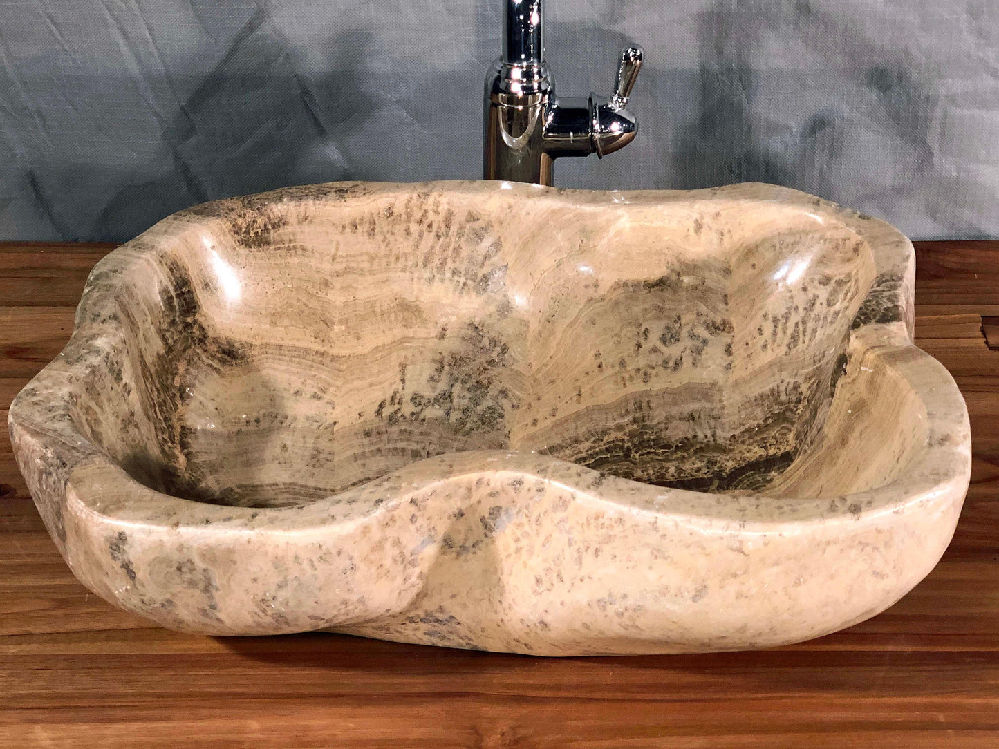 Mixed Marble & Onyx Brown Stone Vessel Sink, Organic Shape, MMO2 - Impact Imports