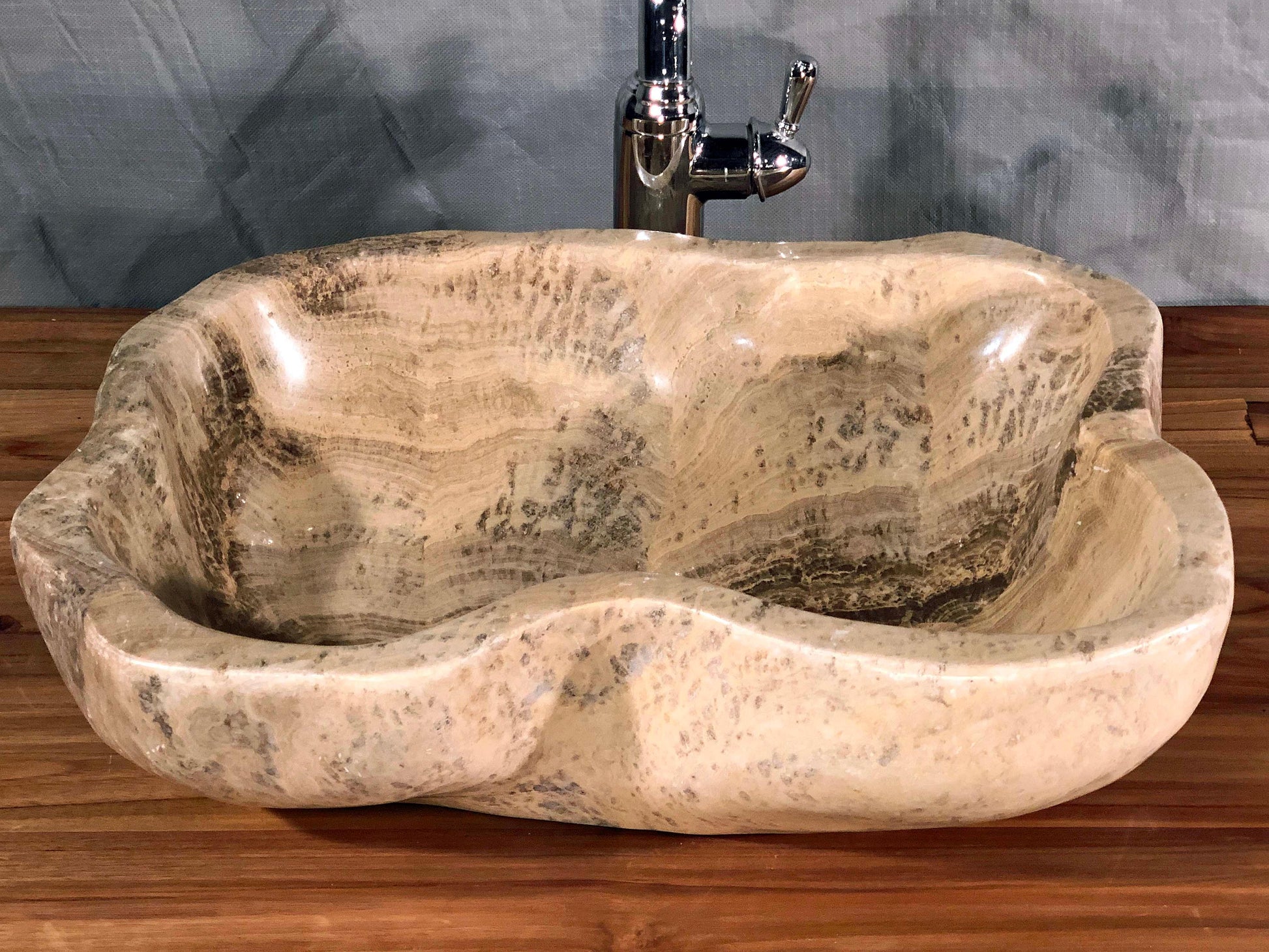 Mixed Marble & Onyx Brown Stone Vessel Sink, Organic Shape, MMO2 - Impact Imports