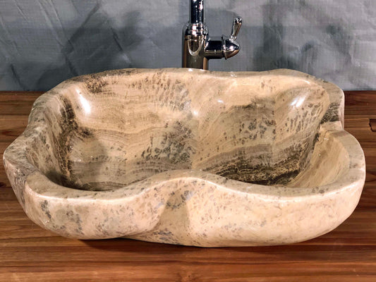 Mixed Marble & Onyx Brown Stone Vessel Sink, Organic Shape, MMO2 - Impact Imports