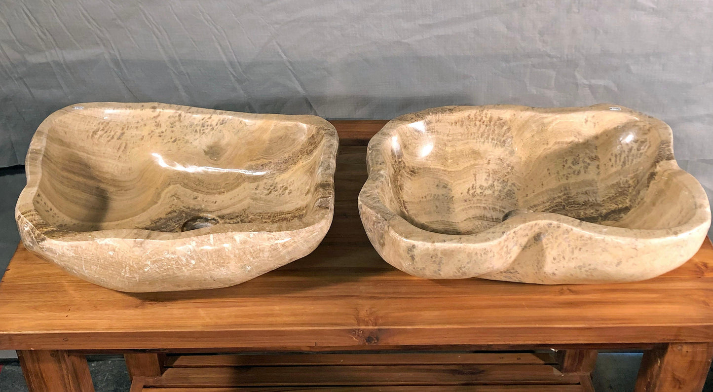Mixed Marble & Onyx Brown Stone Vessel Sink, Organic Shape, MMO2 - Impact Imports