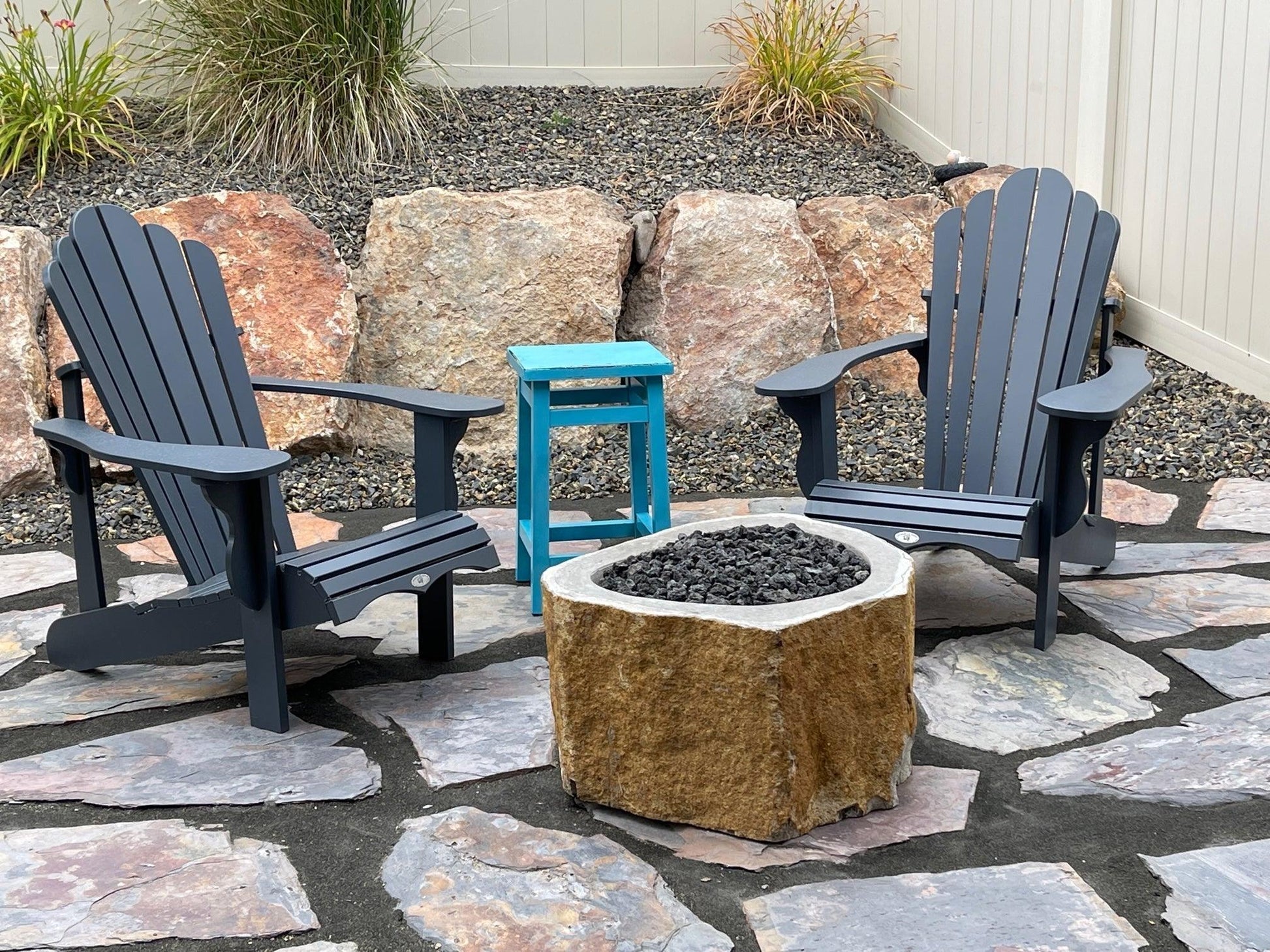 Natural Stone Gas Fire Pit, Andesite / Basalt - ANDFP02 - Impact Imports