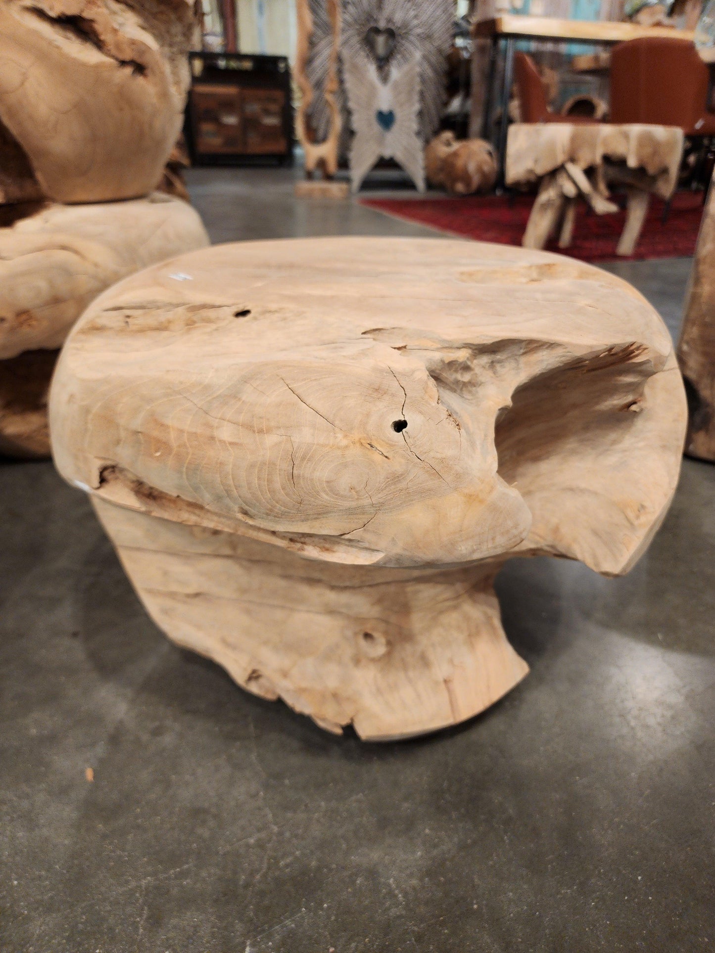 Old Growth Round Teak Side Table / Stool - Impact Imports