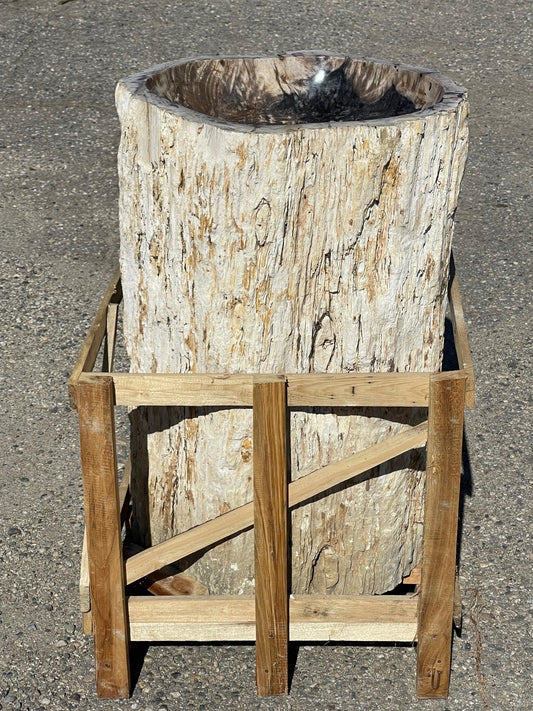 Petrified Wood Stone Pedestal Sink, PWPED02 - Impact Imports