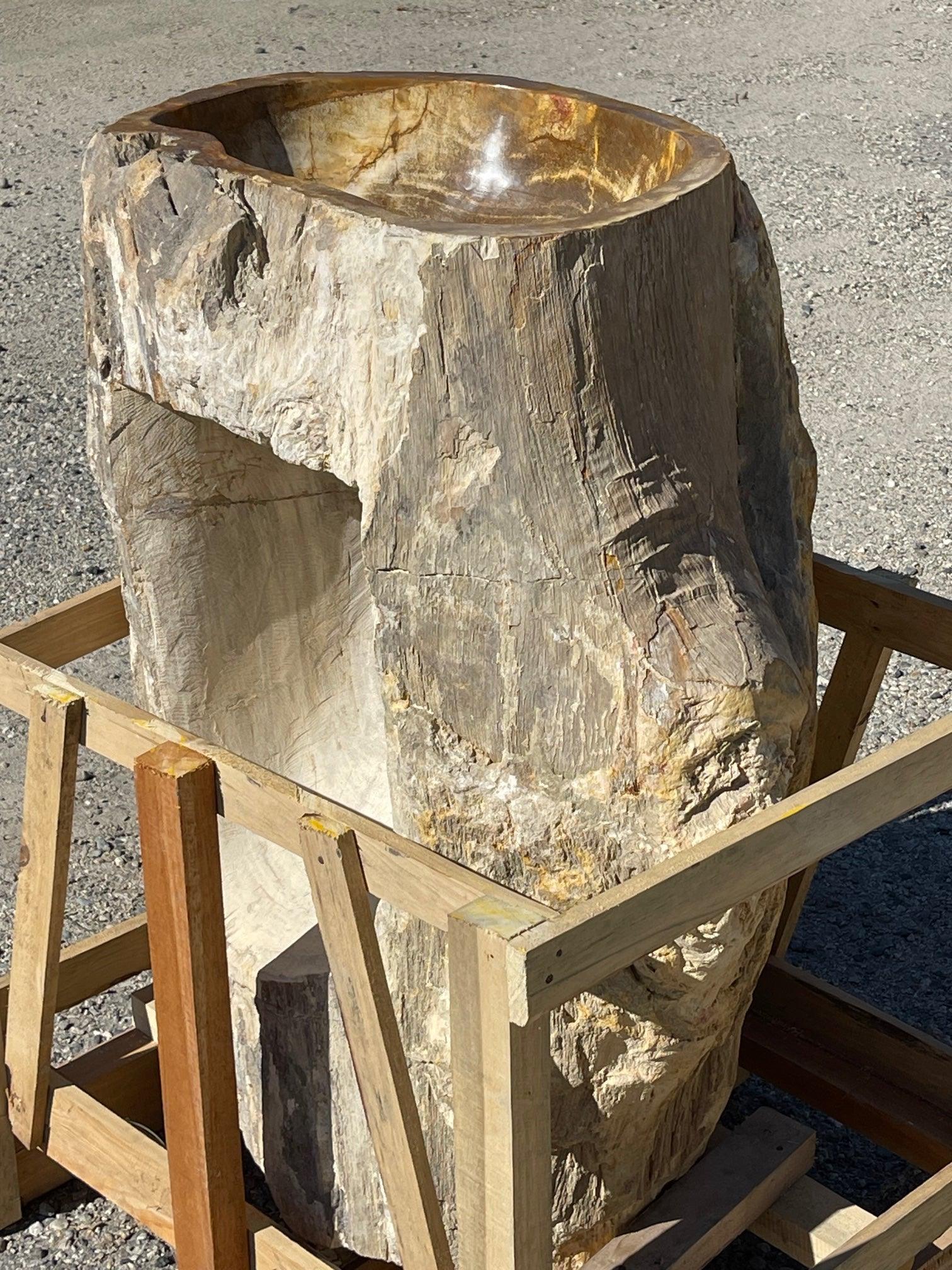 Petrified Wood Stone Pedestal Sink, PWPED03 - Impact Imports