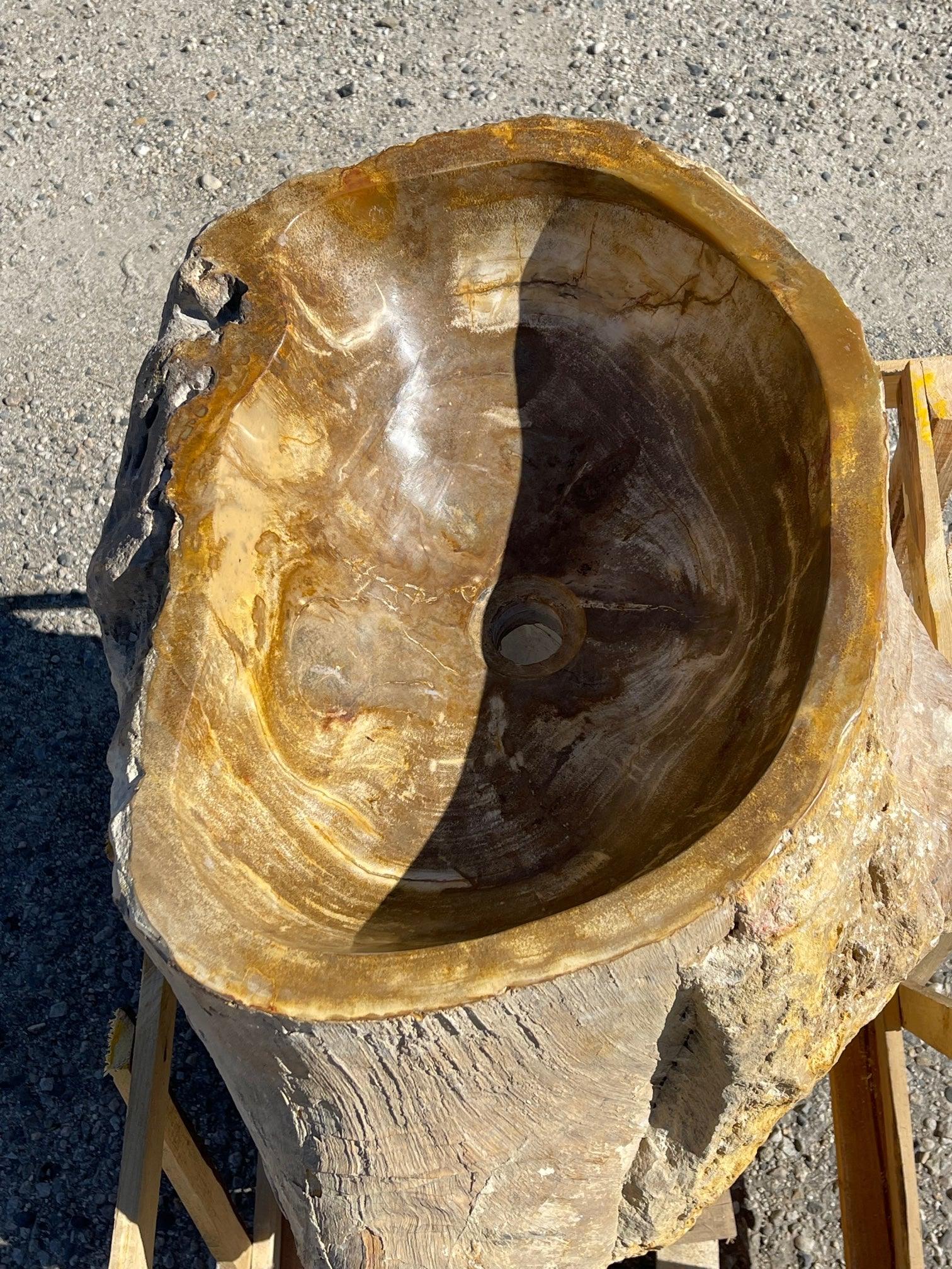 Petrified Wood Stone Pedestal Sink, PWPED03 - Impact Imports