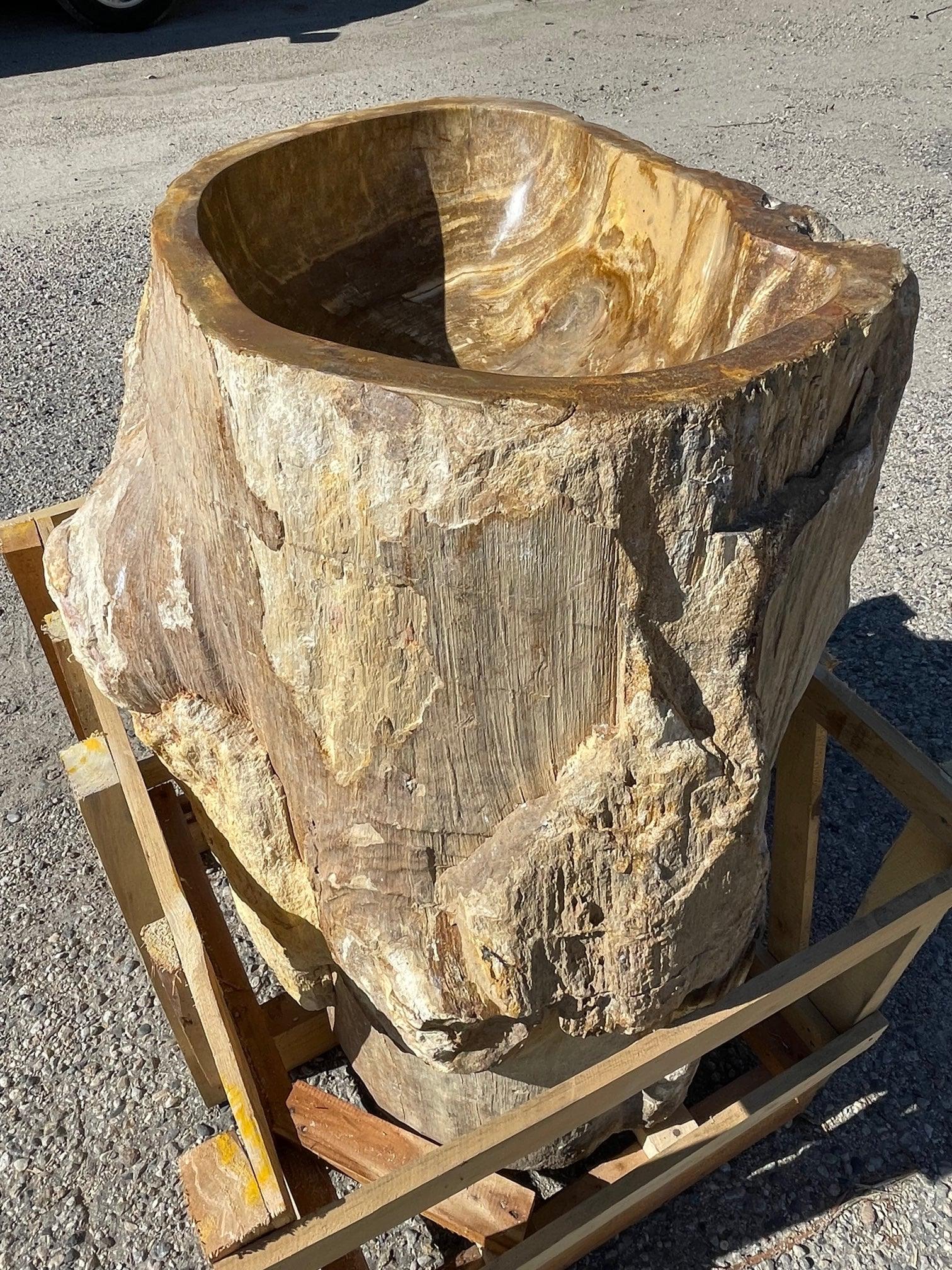 Petrified Wood Stone Pedestal Sink, PWPED03 - Impact Imports