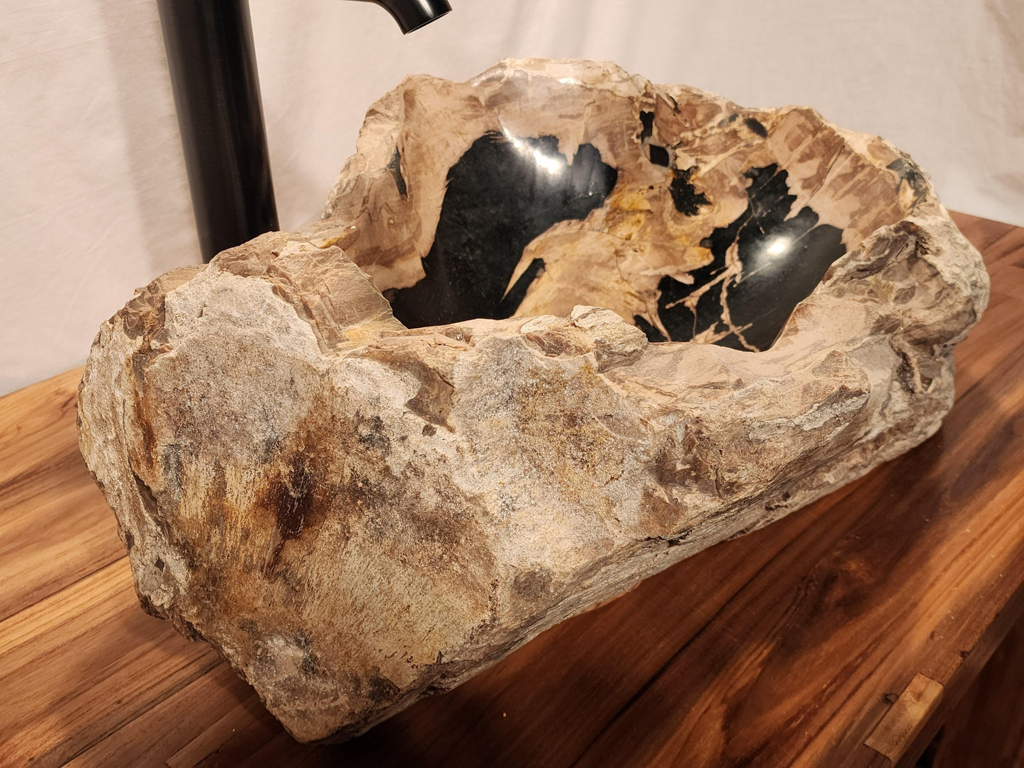 Petrified Wood Stone Vessel Sink, Black, PWBL1 - Impact Imports