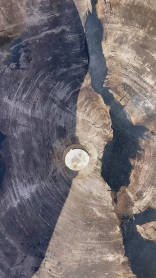 petrified wood pedestal sink with natural exterior and polished bowl and lip
