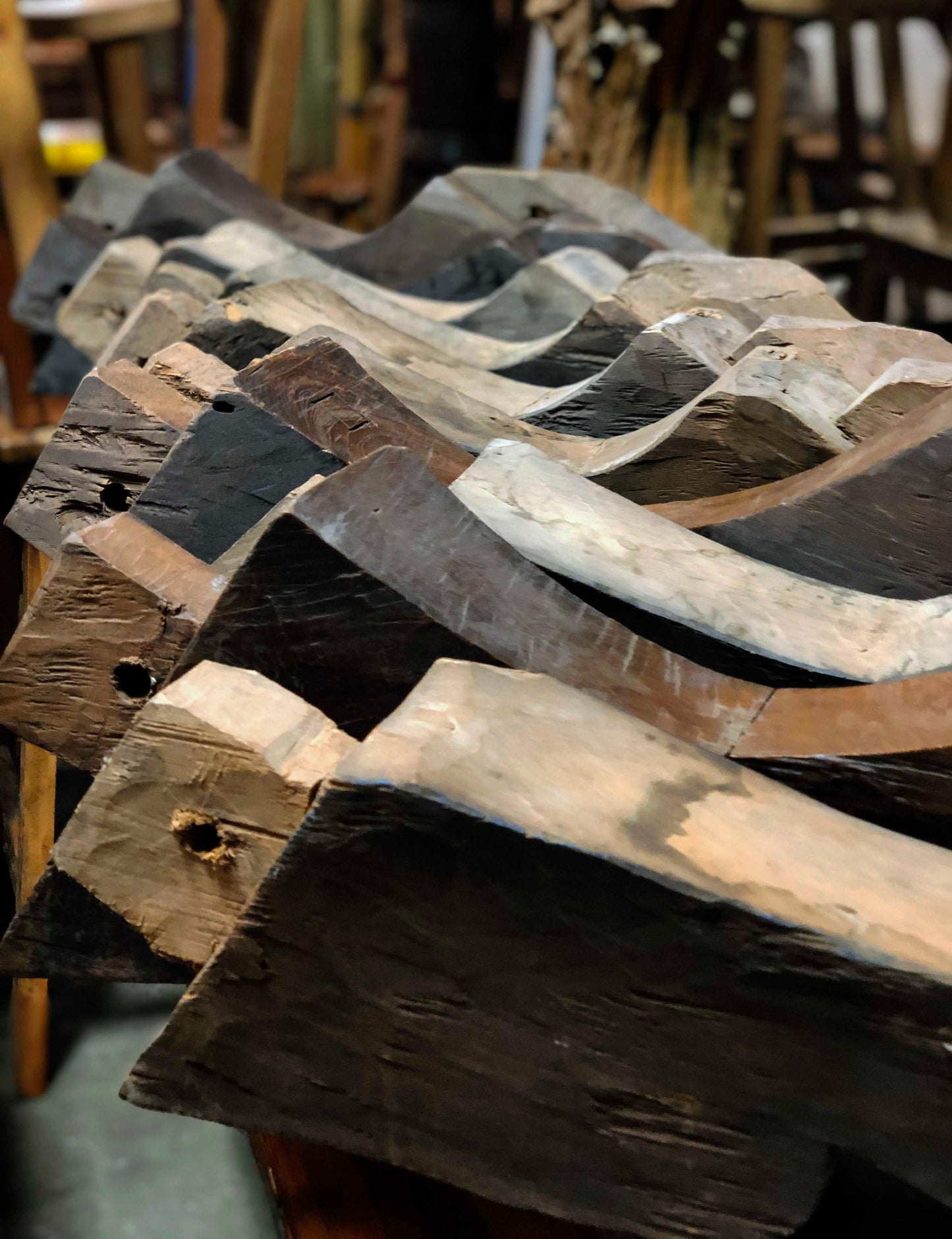 Reclaimed Teak Post & Beam Braces, Hand Carved, Original - Impact Imports