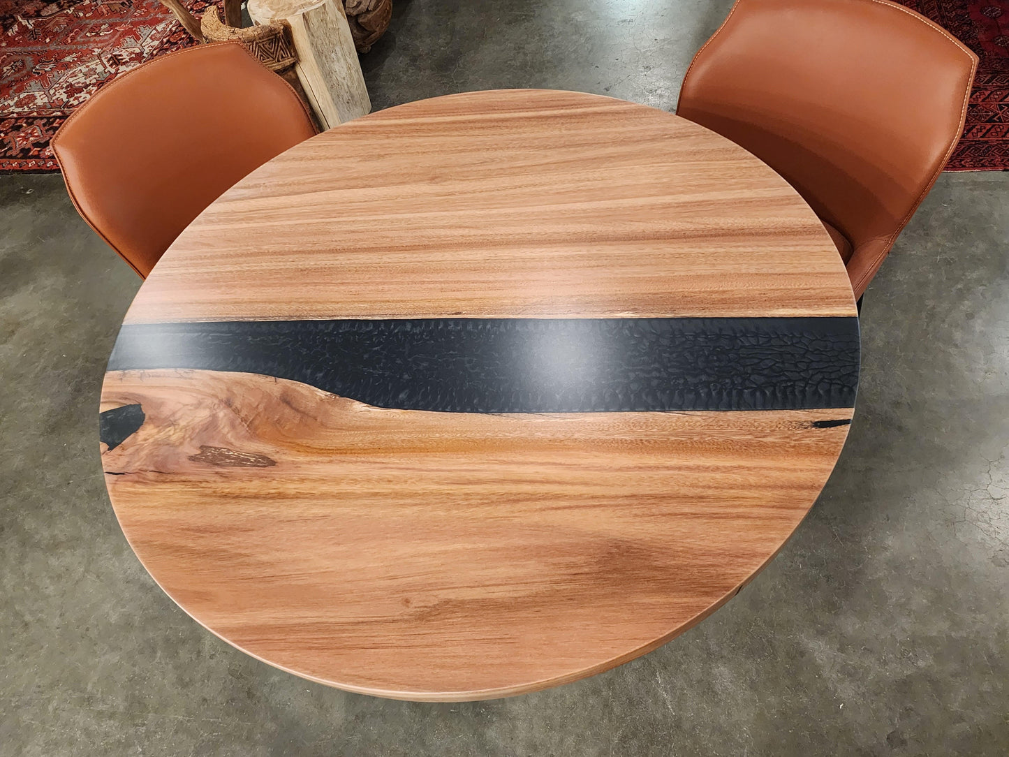 Round Eucalyptus Dining Table with Black Resin - Impact Imports