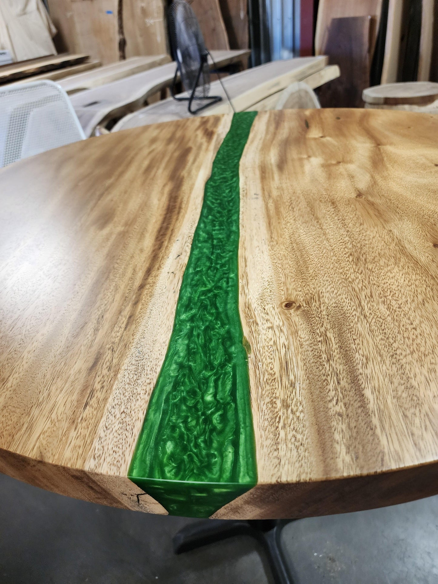 Round Parota Dining Table with Green Resin - Impact Imports