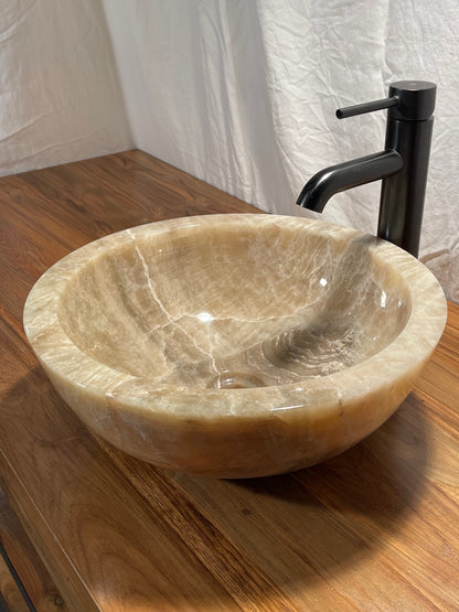 Fully polished 16 inch diameter mixed gray grey onyx colored natural stone vessel sink at impact imports boise idaho