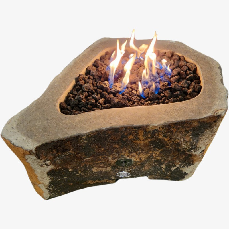 NATURAL STONE AND RIVER ROCK BOULDER GAS FIRE PITS
