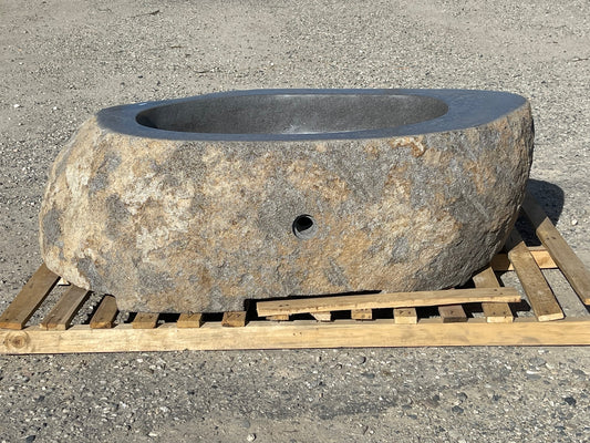 Real rock boulder or stone propane or natural gas burning fire pits from Impact Imports