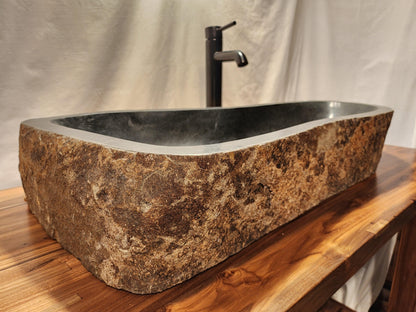 Andesite Natural Stone Vessel Sink Extra Long, ANDXL2 - Impact Imports
