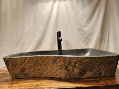 Andesite Natural Stone Vessel Sink Extra Long, ANDXL3 - Impact Imports
