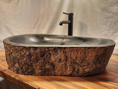 Andesite Natural Stone Vessel Sink Extra Long, ANDXL4 - Impact Imports