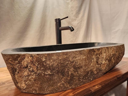 Andesite Natural Stone Vessel Sink Long, ANDL1 - Impact Imports