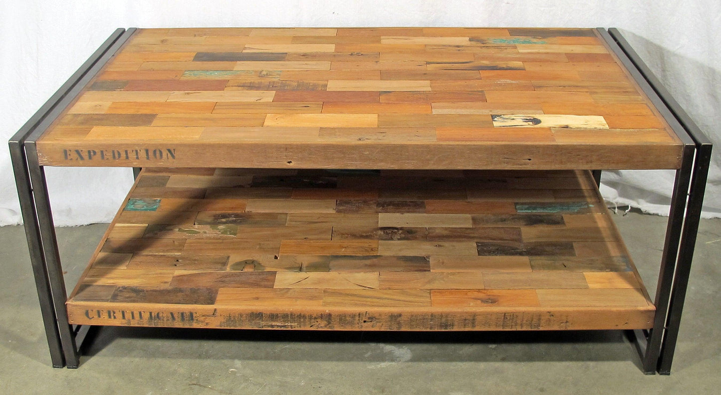 Boat Wood Coffee Table, 2 Shelf, Rectangular Shape - SAMUDRA Collection - Impact Imports