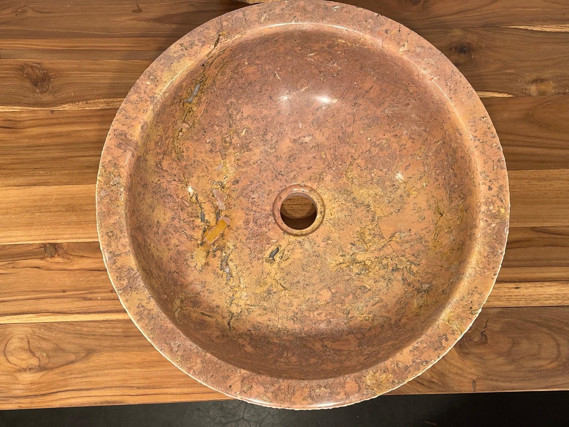Desert Red Marble Vessel Sink, Chiseled Exterior, RM2 - Impact Imports