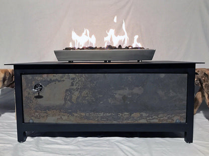IMPACT Fire Table, Raven Black Frame, Square, CorTen™ Steel Side Panels - Impact Imports