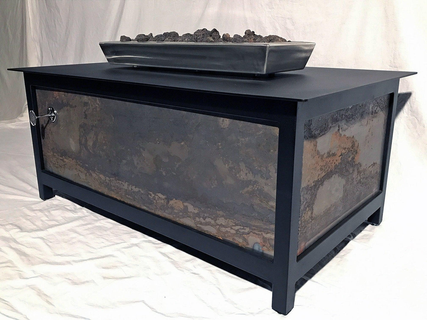 IMPACT Fire Table, Raven Black Frame, Square, CorTen™ Steel Side Panels - Impact Imports