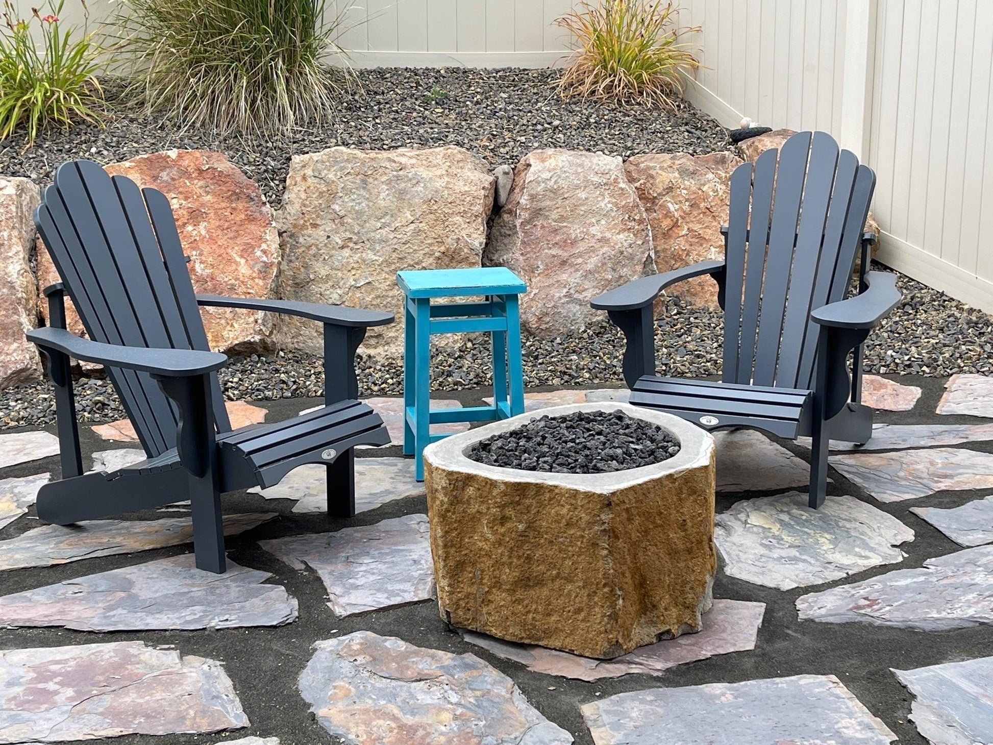 Long, Narrow Natural Stone Gas Fire Pit, Andesite / Basalt - ANDE-L003 - Impact Imports