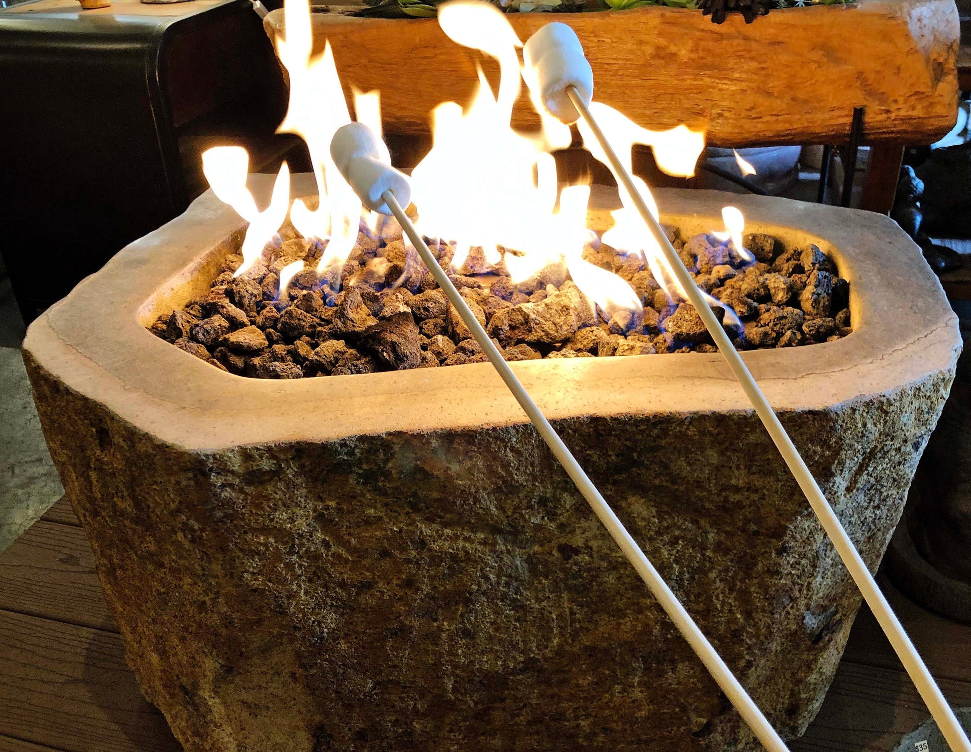 Long, Narrow Natural Stone Gas Fire Pit, Andesite / Basalt - ANDE-L004 - Impact Imports