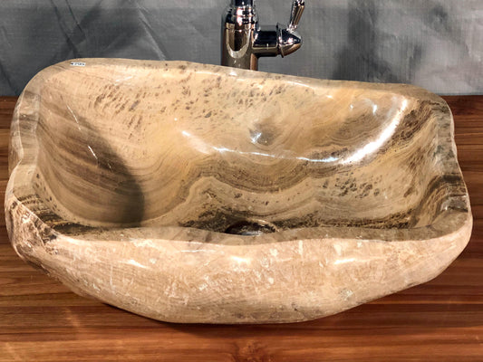 Mixed Marble & Onyx Brown Stone Vessel Sink, Organic Shape, MMO1 - Impact Imports