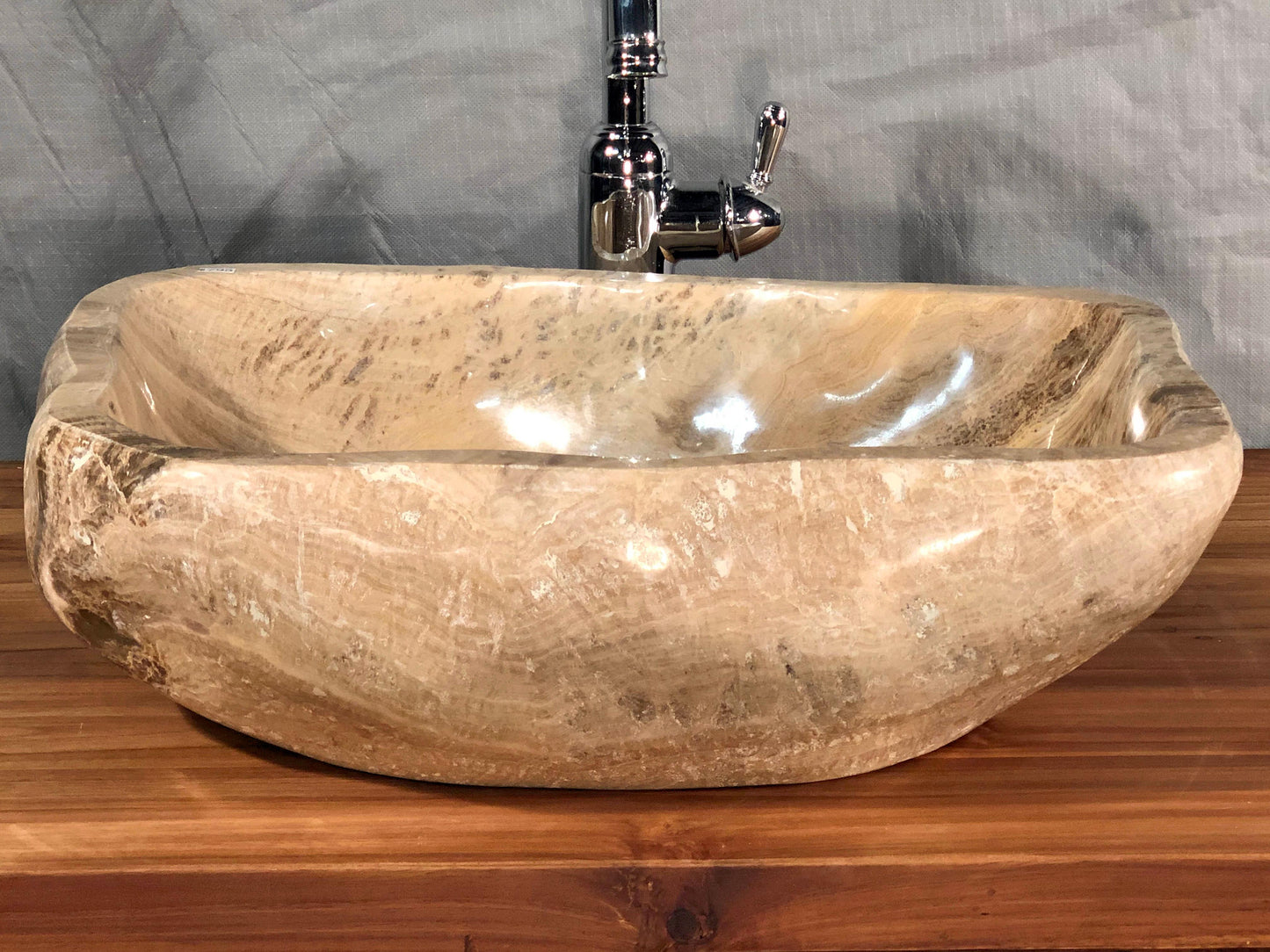 Mixed Marble & Onyx Brown Stone Vessel Sink, Organic Shape, MMO1 - Impact Imports