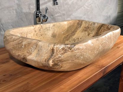 Mixed Marble & Onyx Brown Stone Vessel Sink, Organic Shape, MMO1 - Impact Imports