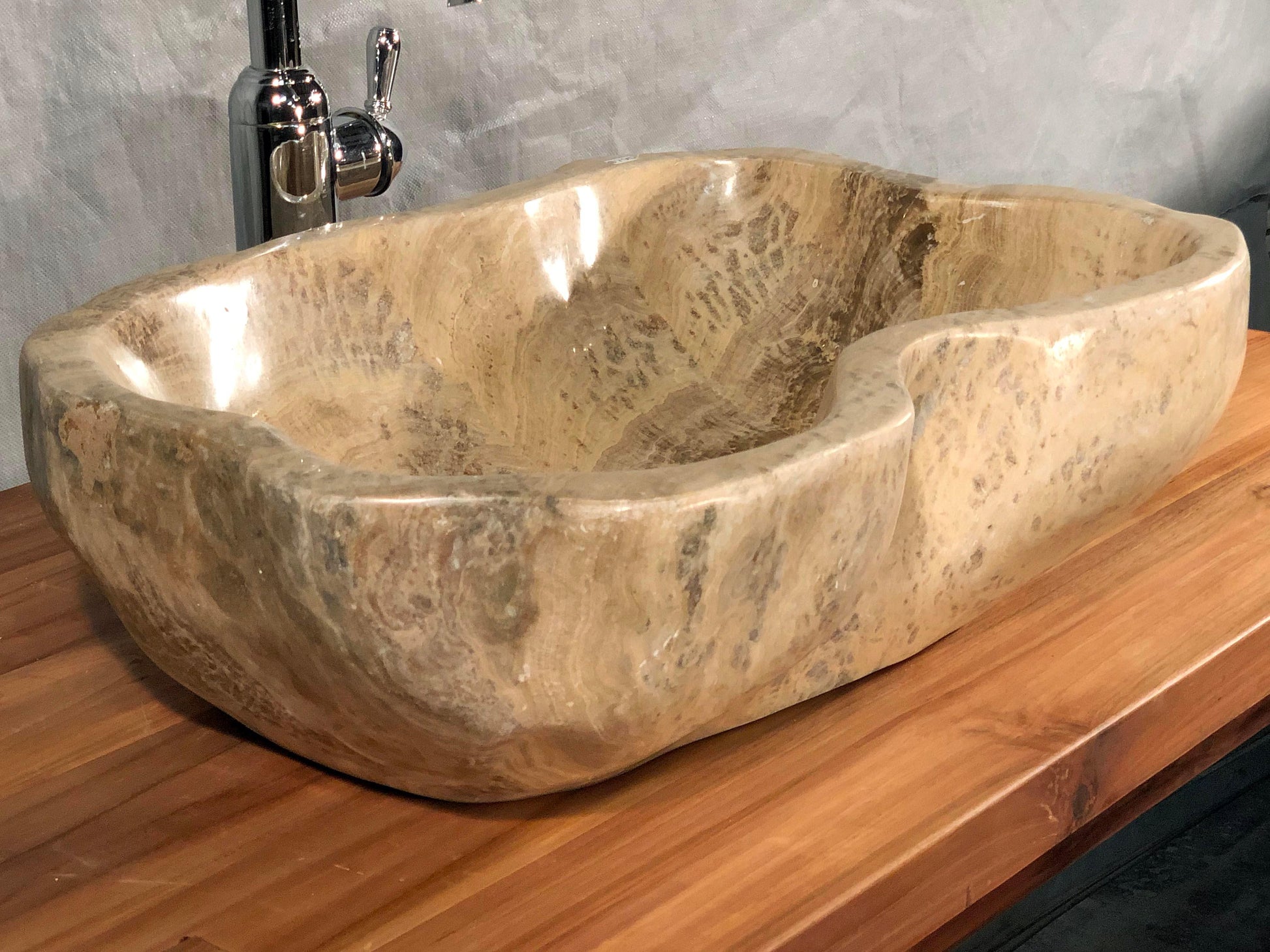 Mixed Marble & Onyx Brown Stone Vessel Sink, Organic Shape, MMO2 - Impact Imports