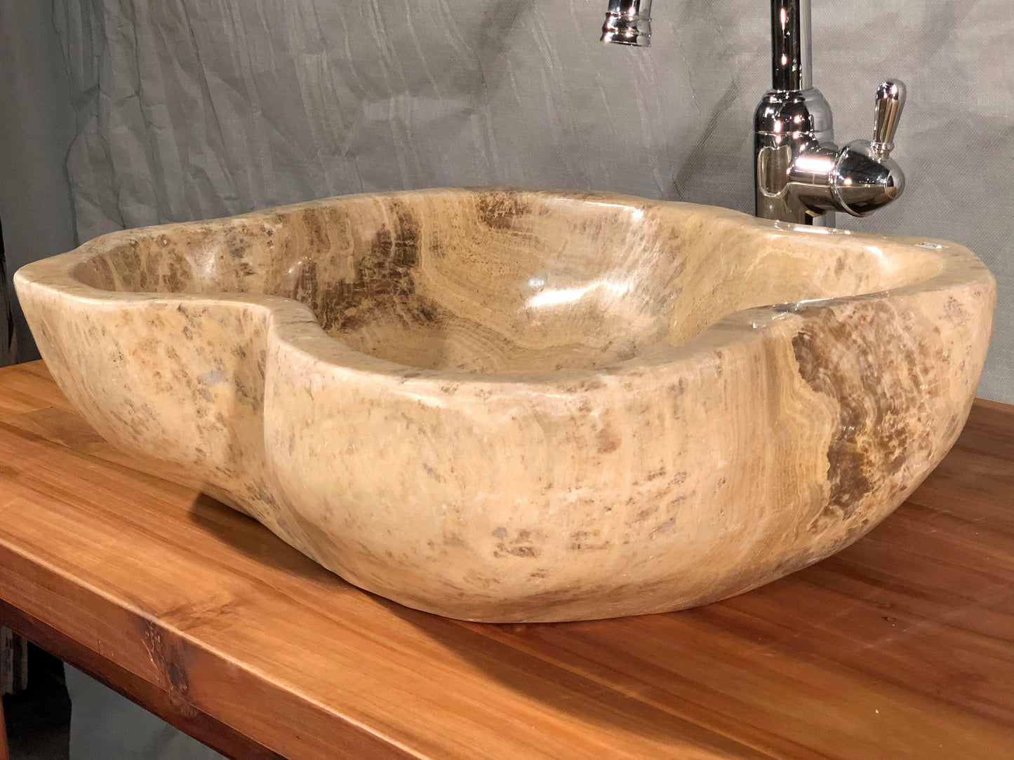 Mixed Marble & Onyx Brown Stone Vessel Sink, Organic Shape, MMO2 - Impact Imports