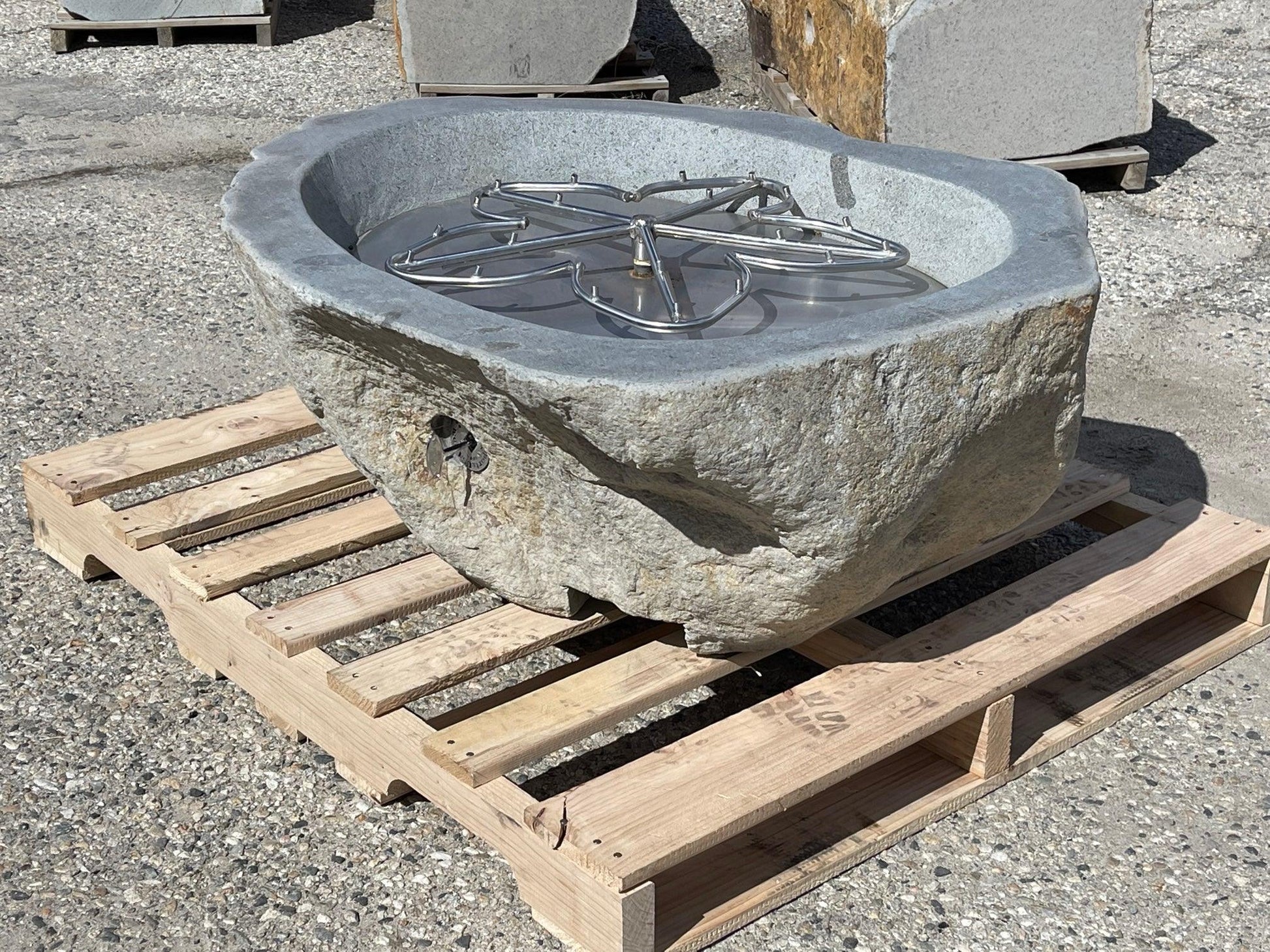Natural Stone Gas Fire Pit, Andesite / Basalt - RBFP05 - Impact Imports