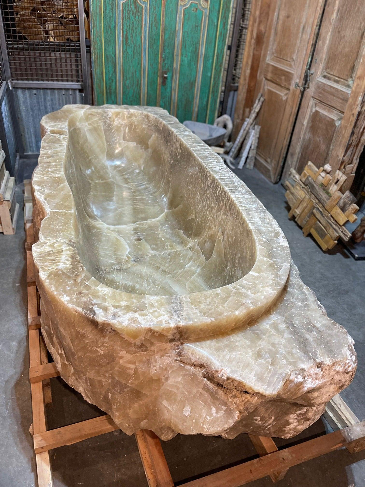Onyx Bathtub, Natural Stone, Hand Cut, Extra Large, at Impact Imports