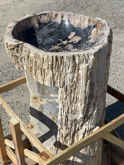 Petrified Wood Stone Pedestal Sink, PWPED02 - Impact Imports