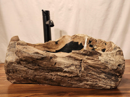 Petrified Wood Stone Vessel Sink, Black, PWBL1 - Impact Imports