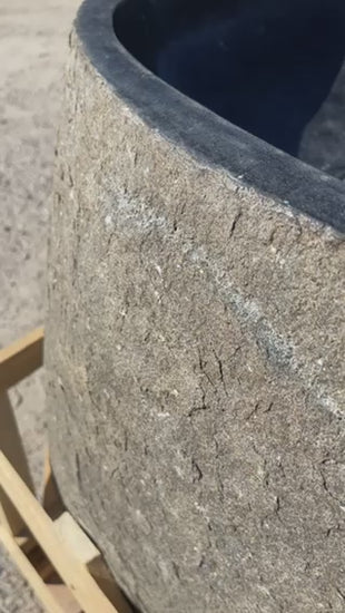 Andesite basalt natural stone pedestal freestanding bathroom sink at impact imports in Boise Idaho