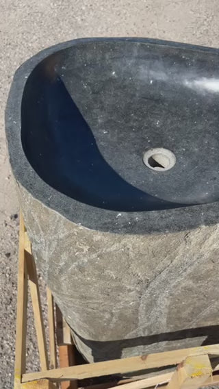 Andesite basalt natural stone pedestal freestanding bathroom sink at impact imports in Boise Idaho