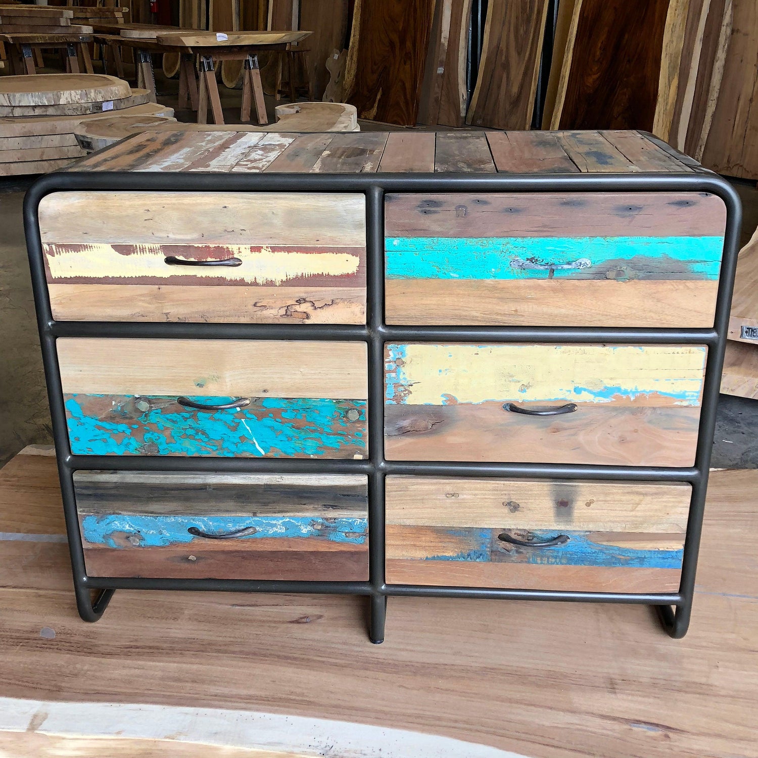 Retro Style Salvaged Wood Furniture Chest or Dresser, 6 Drawers - RETRO Collection - Impact Imports