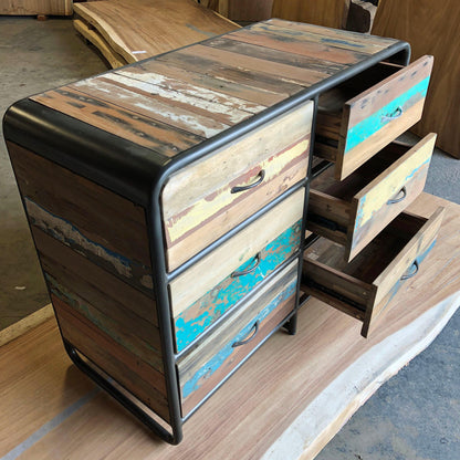 Retro Style Salvaged Wood Furniture Chest or Dresser, 6 Drawers - RETRO Collection - Impact Imports